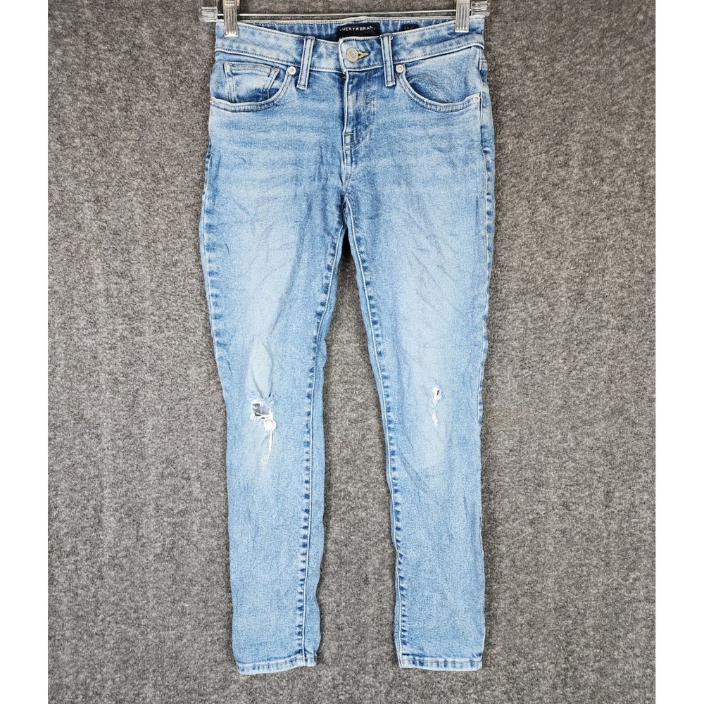 Lucky Brand Jeans Womens 00/24 Skinny Ankle Light Wash Distressed Blue EUC
